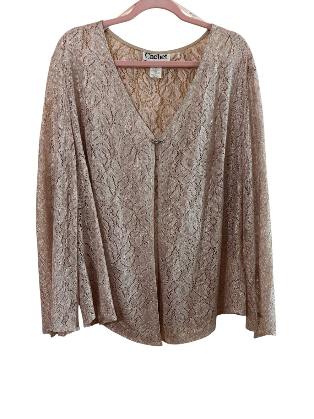 Cachet 22W Champagne  Lace Cardigan Shimmer Open Front  Elegant Layering